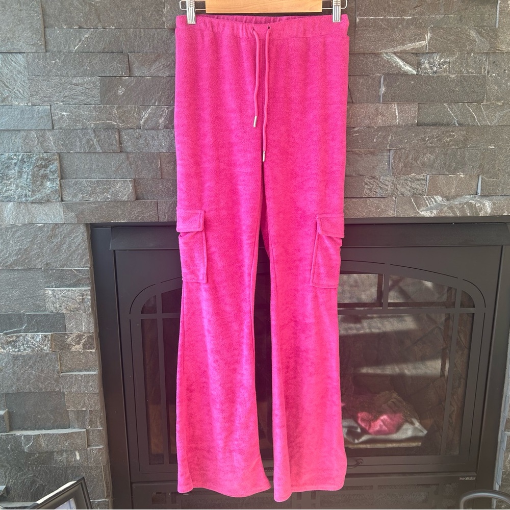 Pretty Garbage Hot Pink Terry Cloth Cargo Flares